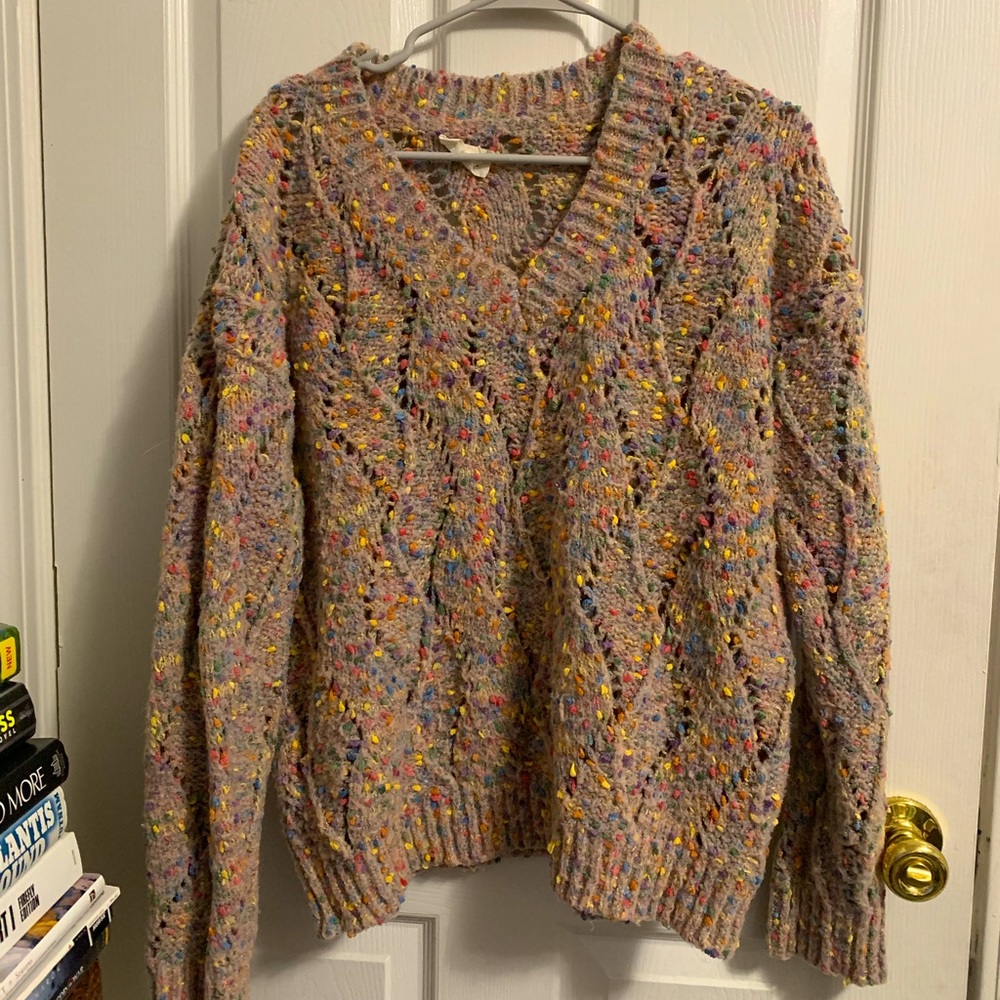 Adora Rainbow Confetti Crochet Sweater